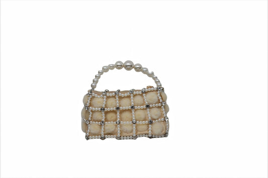 Pearl check plush hand-held bag