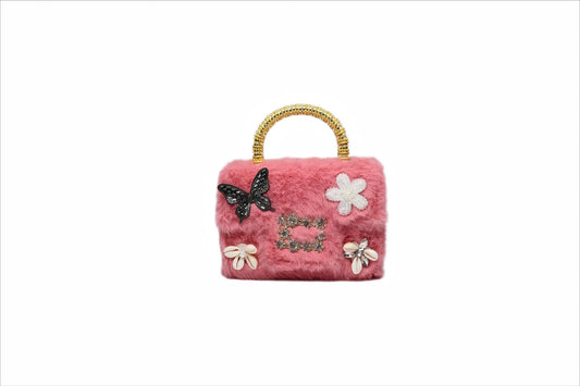 Pink fluffy butterfly flower handbag